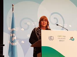 Marie-Pierre Gramaglia à la tribune de la COP 23 à Bonn©DR - Copyright - DR